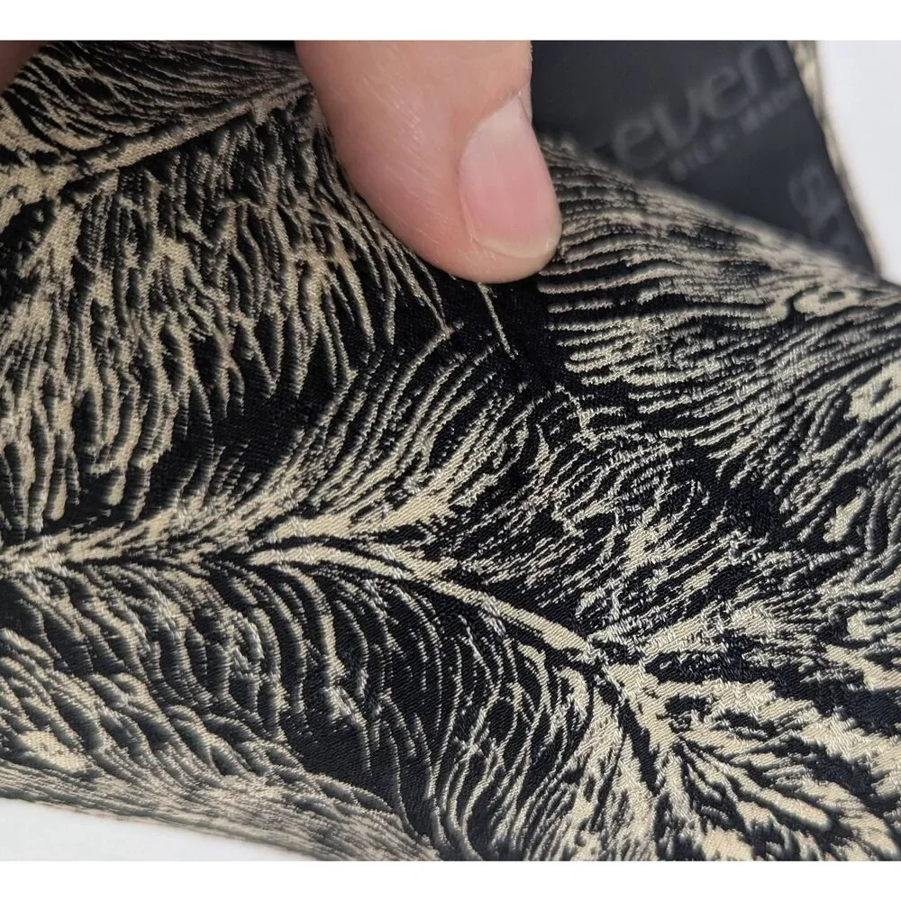 Steven Land Black & off white peacock feather print abstract silk necktie tie